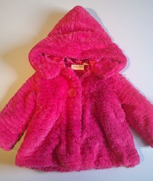 Pistachio Girls Hot Pink Faux Fur HoodedTeddy Jacket Soft Plush Winter 18 months